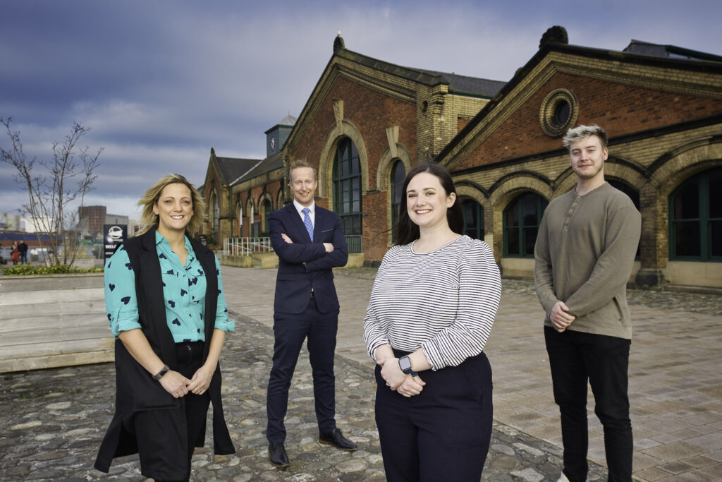 From left Kerry McGarvey, programme manager for INVENT, Niall Devlin, head of business banking NI at Bank of Ireland, Sian Farrell, chief scientific officer of StimOxyGen, winner of INVENT 2021 and Lewis Loane, founder of TORANN, winner of INVENT 2019