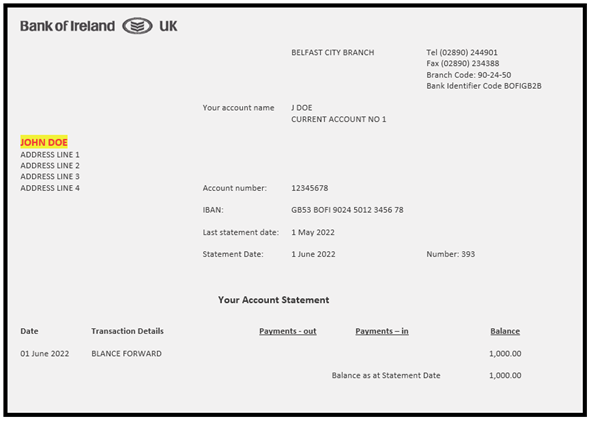 example bank statement