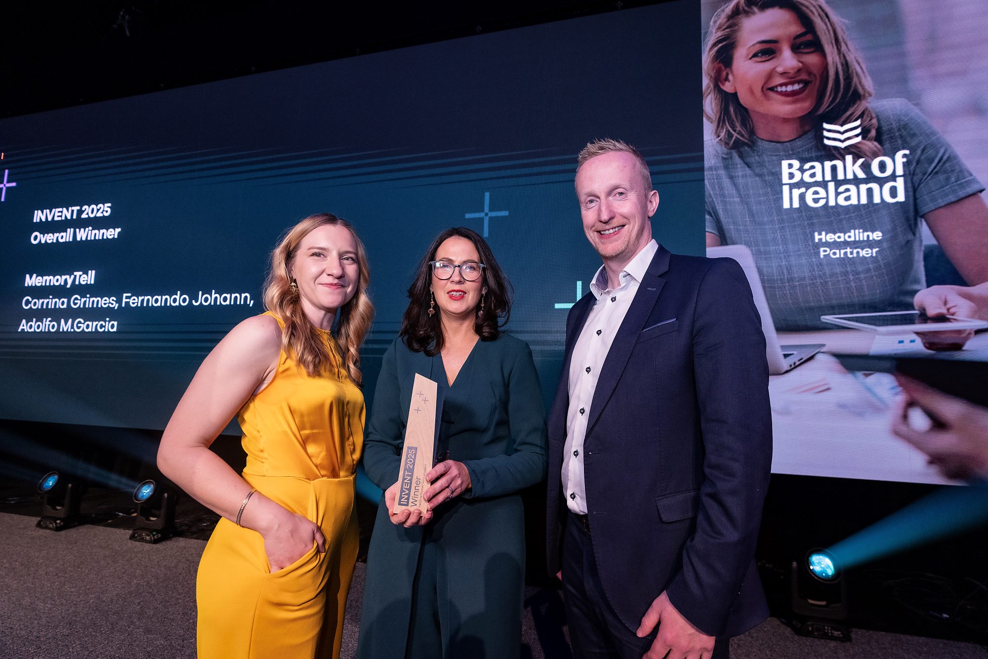 Pictured from left: Fiona Bennington, Director of Entrepreneurship and Scaling at Catalyst, Corrina Grimes, Co-Founder of Memory Tell and Niall Devlin, Head of Business Banking, Northern Ireland at Bank of Ireland UK