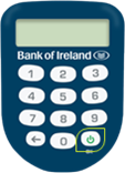 Bank of Ireland Physical Security Key (PSK) device front view, with the green button highlighted