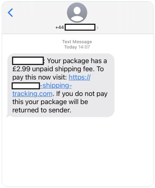 screenshot showing a parcel scam